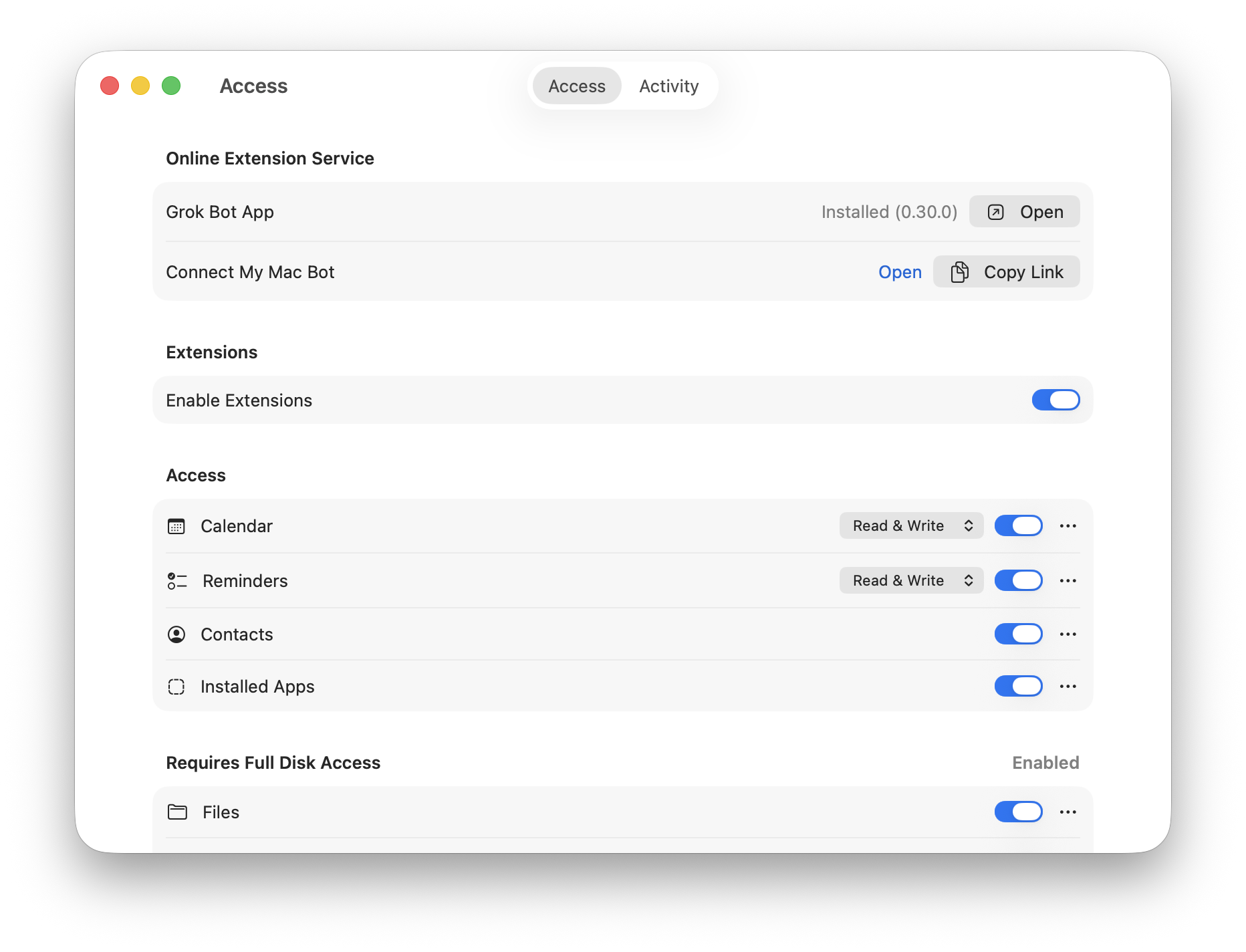 Grox Connect access controls for Grok Bot